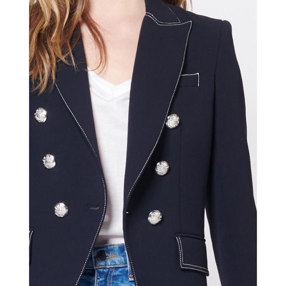 Veronica Beard Miller Navy Blue Jacket Contrast White Stitch Blazer Size 6 - Picture 15 of 16